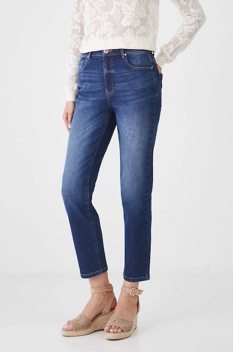 Jeansy damskie mom fit z efektem sprania kolor granatowy