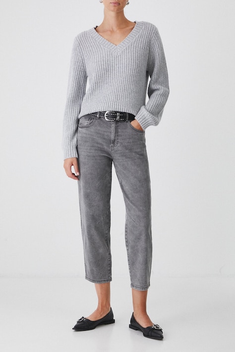 Jeansy damskie slouchy z efektem sprania  kolor szary