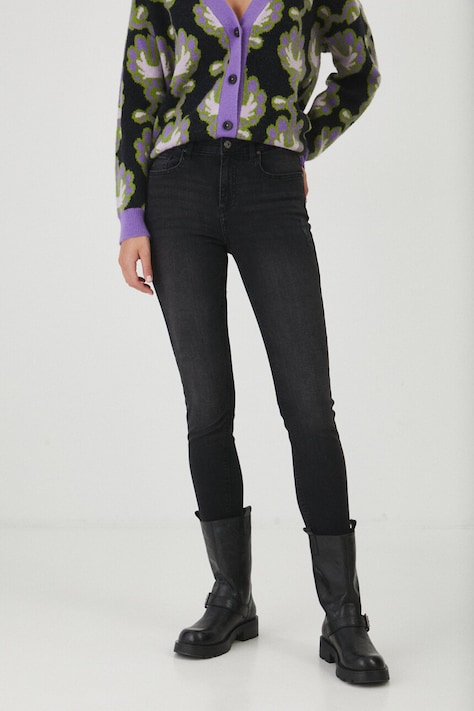 Jeansy damskie skinny z efektem sprania kolor czarny