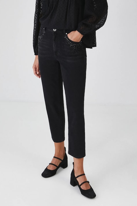 Jeansy damskie mom fit z aplikacją  kolor czarny