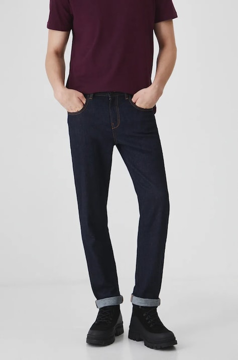 Jeansy męskie straight z surowego denimu kolor granatowy
