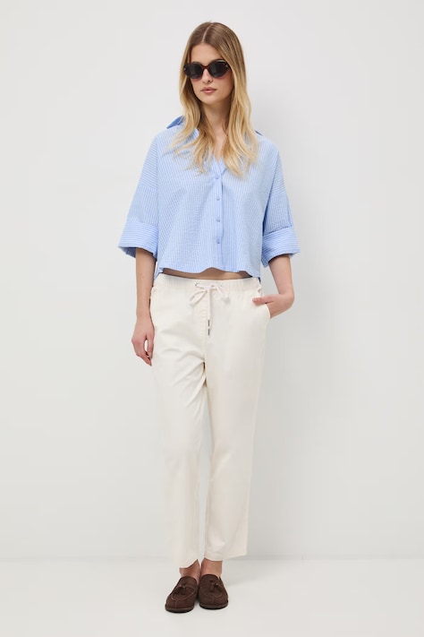 Spodnie chinos damskie bawełniane z elastanem beżowe regular waist RW24-SPD011