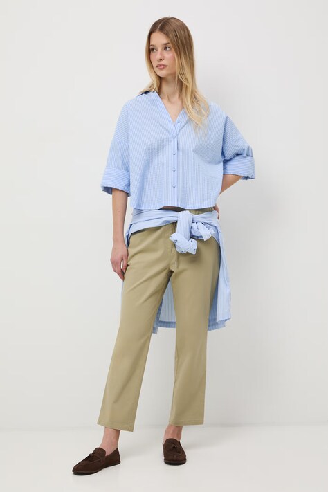 Medicine spodnie chinos damskie bawełniane z elastanem zielone regular waist