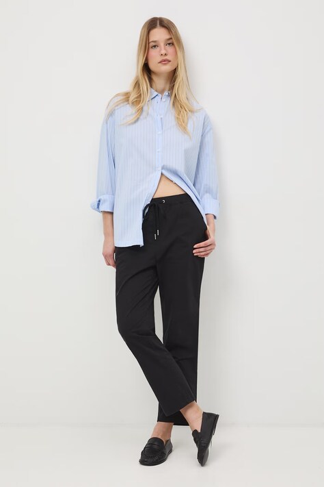 Nohavice chinos dámske bavlnené s elastanom Čierne regular waist RW24-SPD011