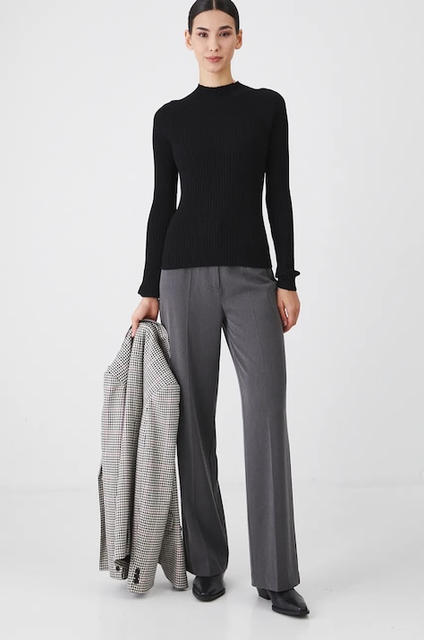 Kalhoty dámské wide leg, hladký povrch šedá barva