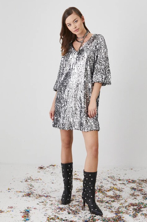 Šaty Medicine stříbrná barva, mini