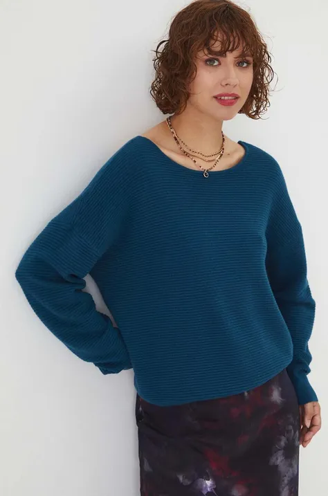 Sweter damski prążkowany  kolor turkusowy