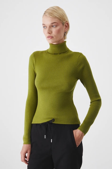 Sweter damski prążkowany  kolor zielony