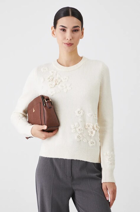 Пуловер с вълна Medicine дамски в бежово от топла материя