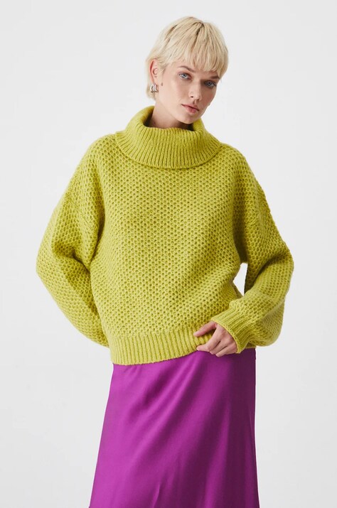 Sweter damski z golfem  kolor zielony