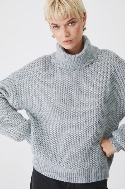 Sweter damski z golfem  kolor szary