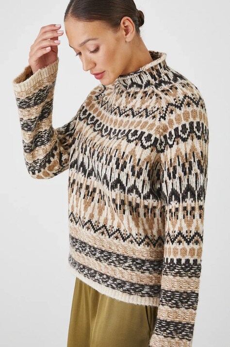 Sweter z domieszką wełny damski wzorzysty  kolor multicolor