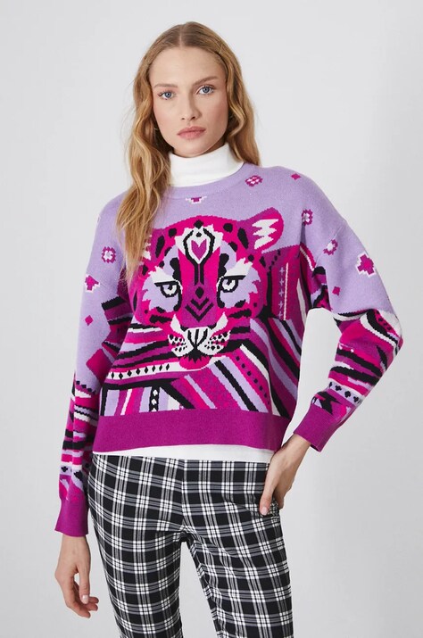 Sweter damski wzorzysty  kolor różowy
