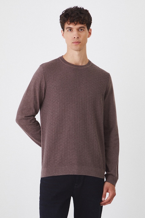 Sweter męski z fakturą  kolor brązowy