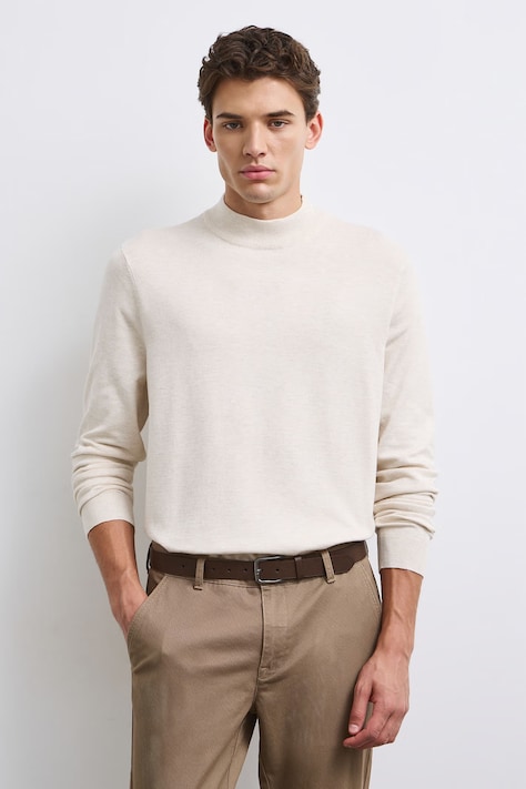 Sweter męski z wiskozą beżowy RW24-SWM052