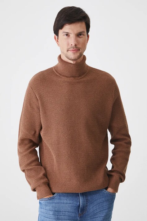 Sweter bawełniany męski z fakturą  kolor brązowy