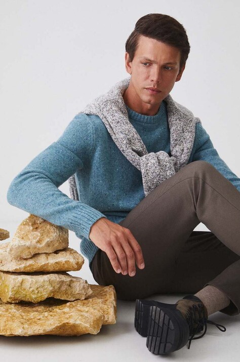 Sweter wełniany męski melanżowy  kolor turkusowy