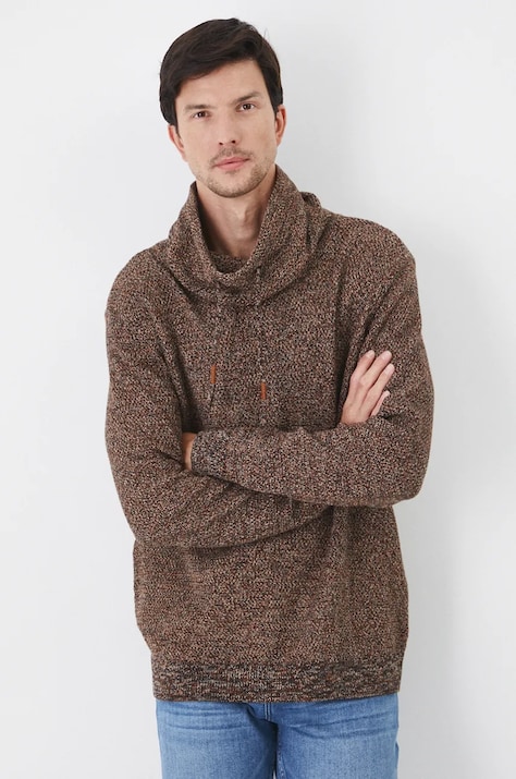 Sweter bawełniany męski melanżowy  kolor brązowy