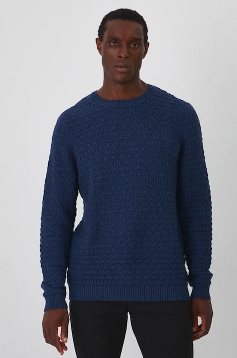 Sweter z domieszką wełny męski z fakturą  kolor niebieski