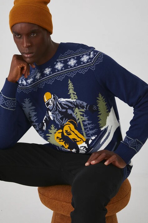 Sweter męski świąteczny wzorzysty kolor granatowy