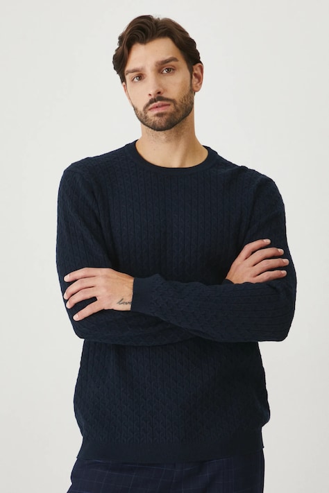 Sweter męski z wiskozą z fakturą  kolor granatowy