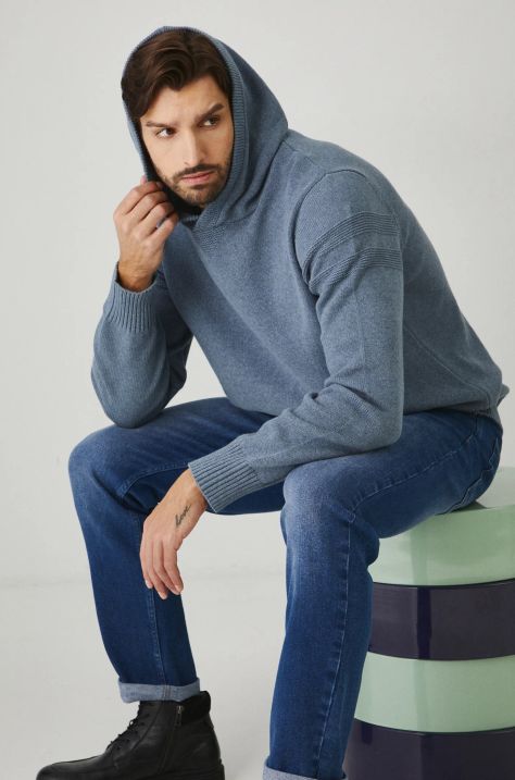 Bavlněný svetr Medicine pánský, modrá barva, hřejivý