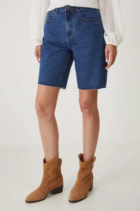 Medicine szorty jeansowe bawełniane damskie kolor niebieski gładkie medium waist