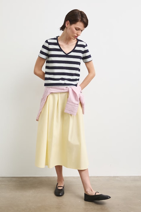 T-shirt bawełniany damski z elastanem w pasy kolor granatowy RW24-TSD043