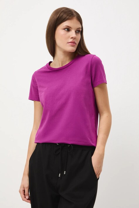T-shirt bawełniany damski z elastanem gładki kolor fioletowy RW24-TSD062