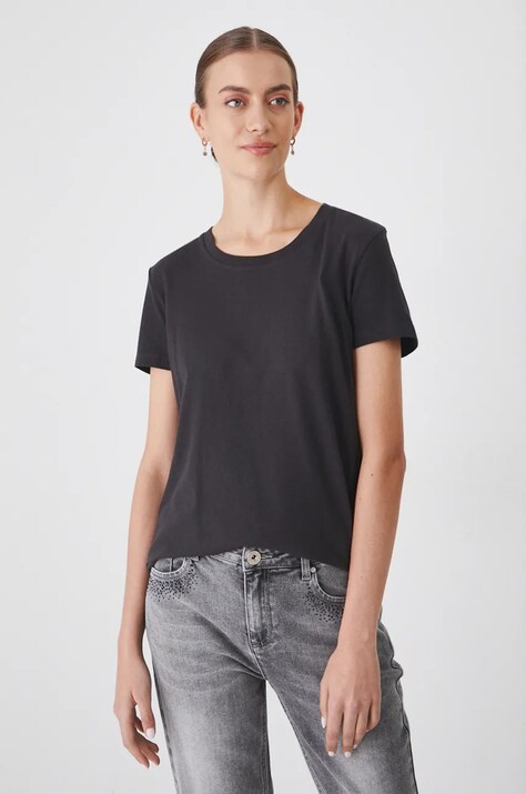 T-shirt bawełniany damski z domieszką elastanu gładki  kolor szary