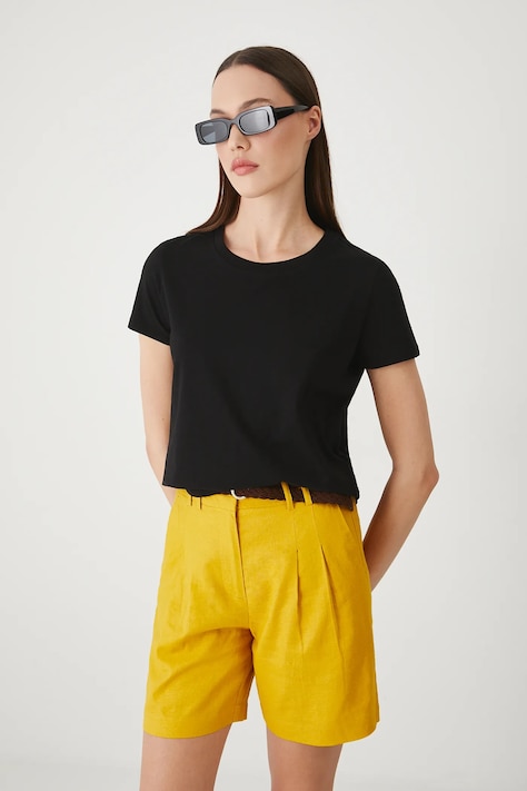 T-shirt bawełniany damski z domieszką elastanu gładki  kolor czarny