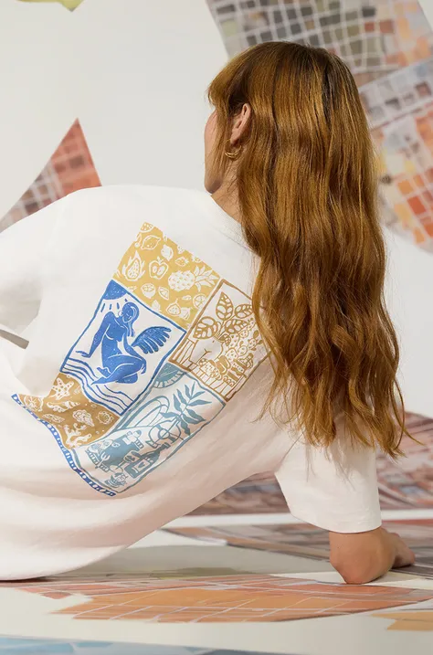 Bavlnené tričko dámske z kolekcie Kúzlo miest béžová farba