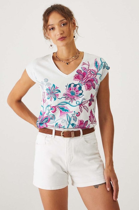 Medicine tricou din bumbac femei, culoarea bej