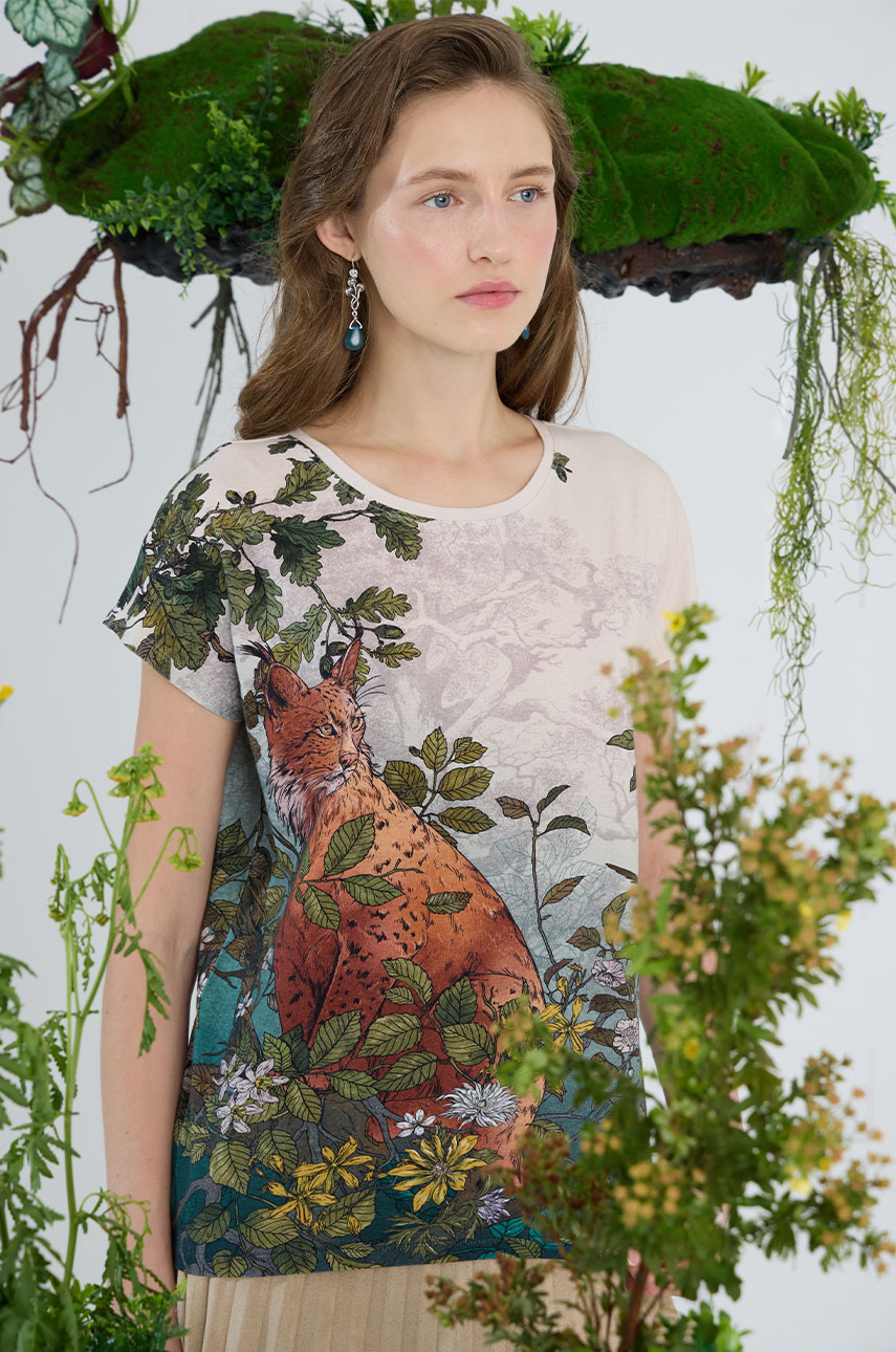 T-shirt bawełniany damski z kolekcji Together For Nature  kolor beżowy