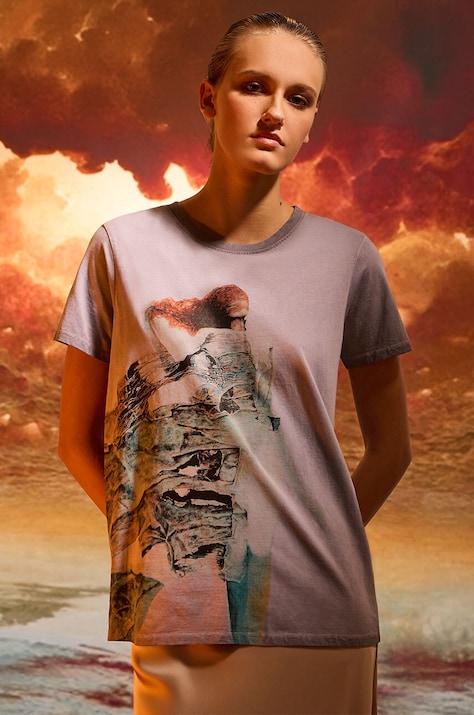 Medicine tricou din bumbac femei, culoarea gri