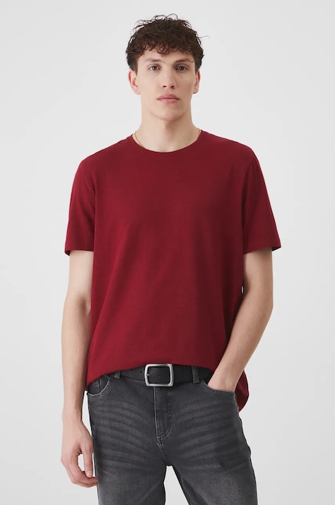 T-shirt bawełniany męski z domieszką elastanu gładki kolor bordowy