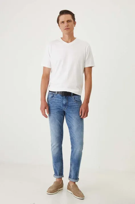 Bavlněné tričko pánské s příměsí elastanu jednobarevné bílá barva