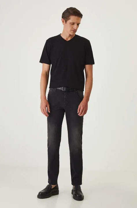 Bavlněné tričko pánské s příměsí elastanu jednobarevné černá barva