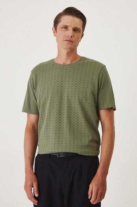 T-shirt bawełniany męski z domieszką elastanu wzorzysty kolor zielony