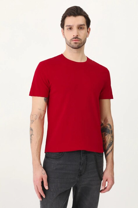 T-shirt bawełniany męski z domieszką elastanu gładki kolor czerwony