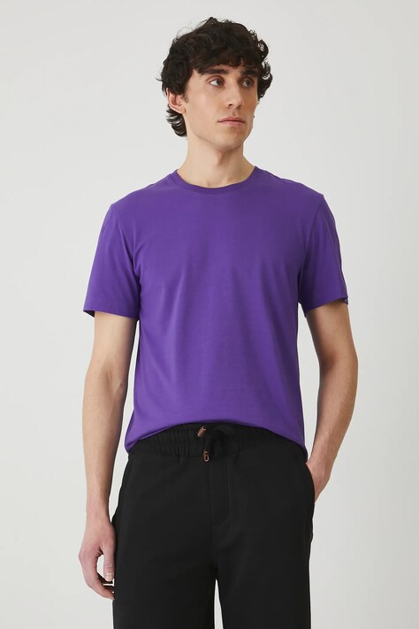 T-shirt bawełniany męski z elastanem gładki kolor fioletowy