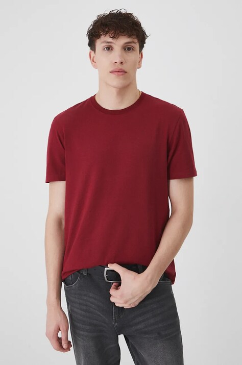 T-shirt bawełniany męski z domieszką elastanu gładki kolor bordowy