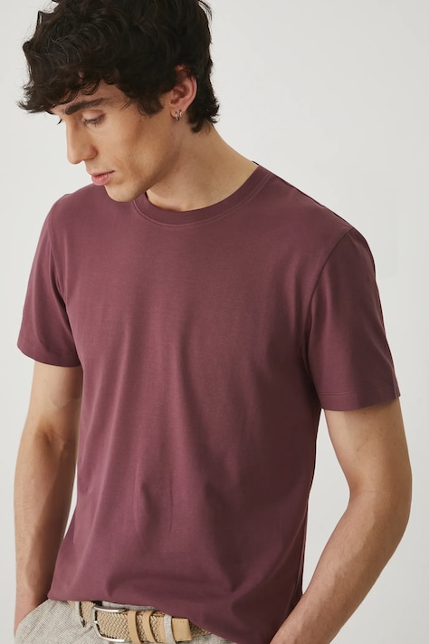 T-shirt bawełniany męski z elastanem gładki kolor fioletowy