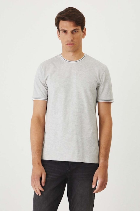 T-shirt bawełniany męski z domieszką elastanu z dzianiny strukturalnej kolor szary