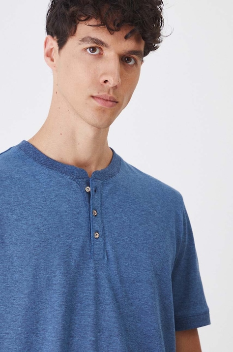 T-shirt bawełniany męski z domieszką elastanu z dzianiny strukturalnej kolor niebieski