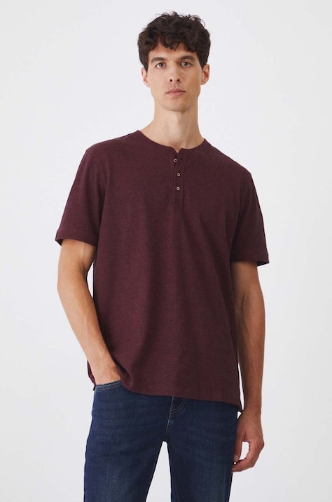T-shirt bawełniany męski z domieszką elastanu z dzianiny strukturalnej kolor bordowy