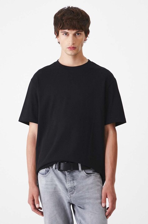 T-shirt bawełniany męski interlock gładki kolor czarny