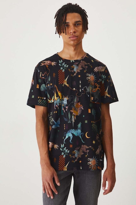 T-shirt bawełniany męski wzorzysty kolor czarny
