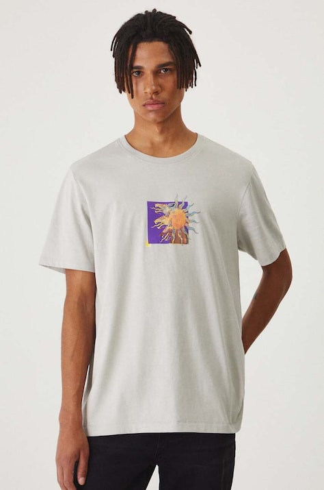 T-shirt bawełniany męski z nadrukiem kolor szary