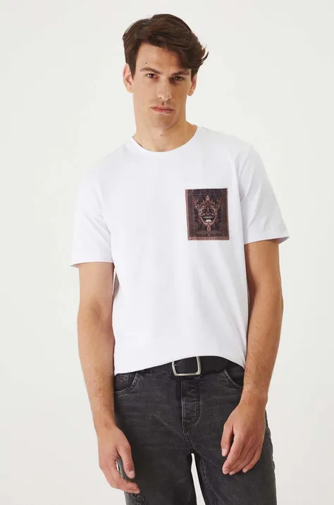 T-shirt bawełniany męski z domieszką elastanu z nadrukiem  kolor biały